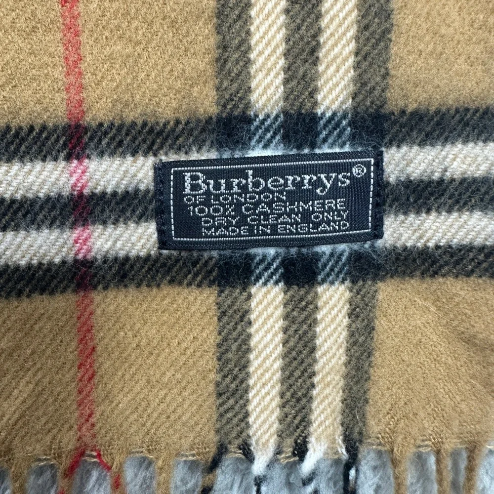 Vintage Burberrys Nova Check 100% Cashmere Scarf Unisex Tan Plaid England Fringe